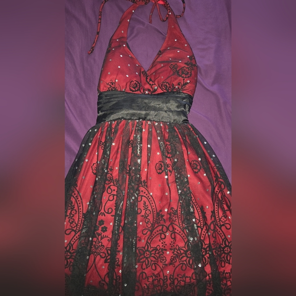 Ruby Rox Red And Black Backless Halter Dress - image 1